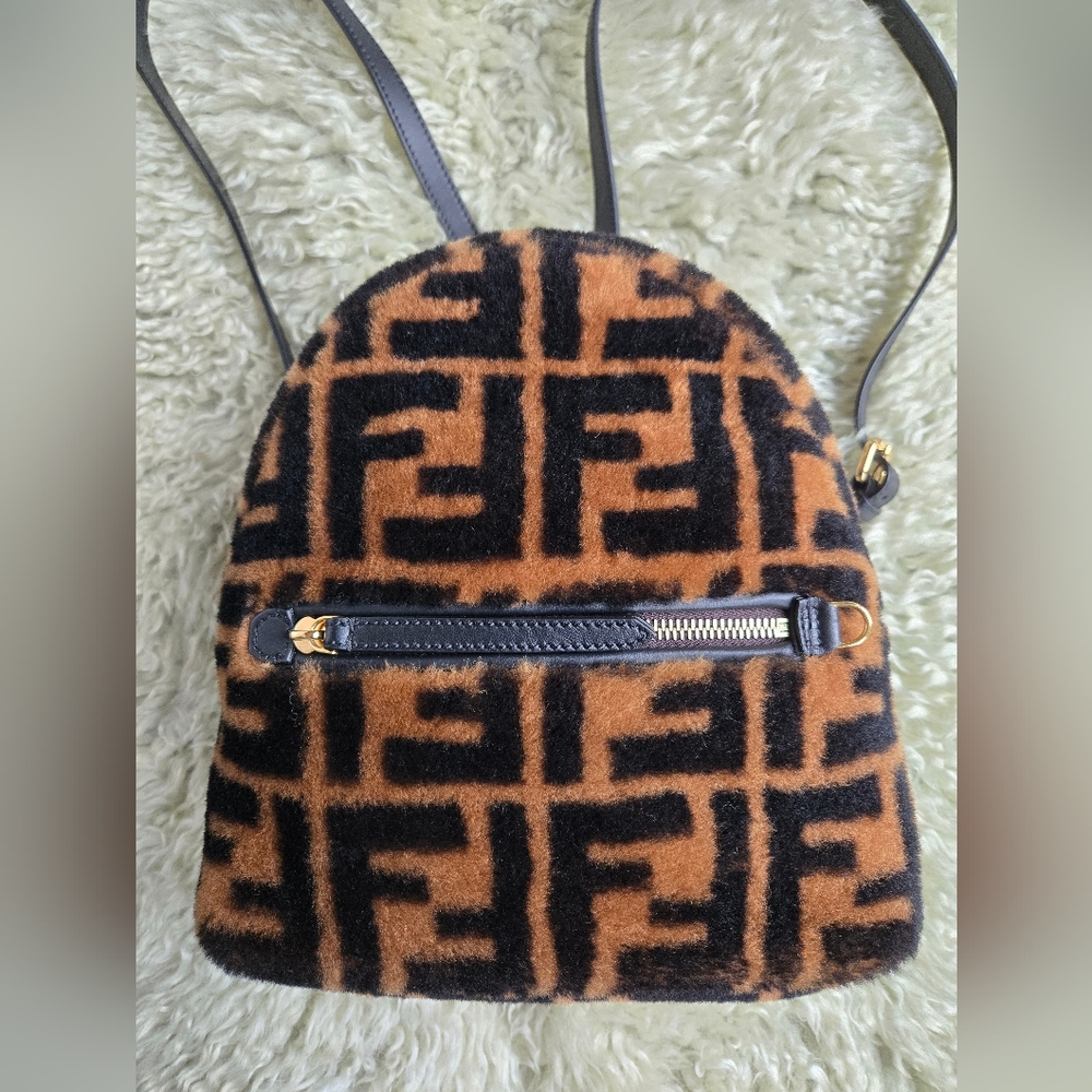 Fendi FF Genuine Shearling Monogram Backpack.